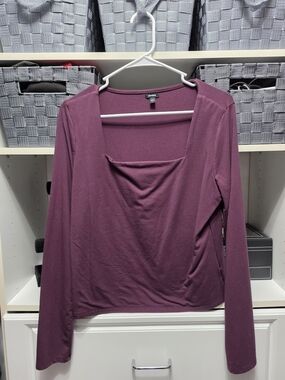Express Long Sleeve Square Neck Top - Plum